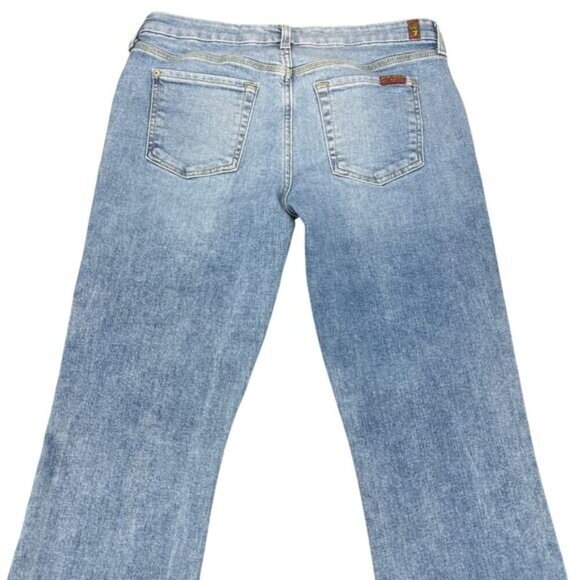 7 FOR ALL MANKIND High Rise Straight Leg Jeans Frayed Hem Women Sz 28 - Picture 6 of 8